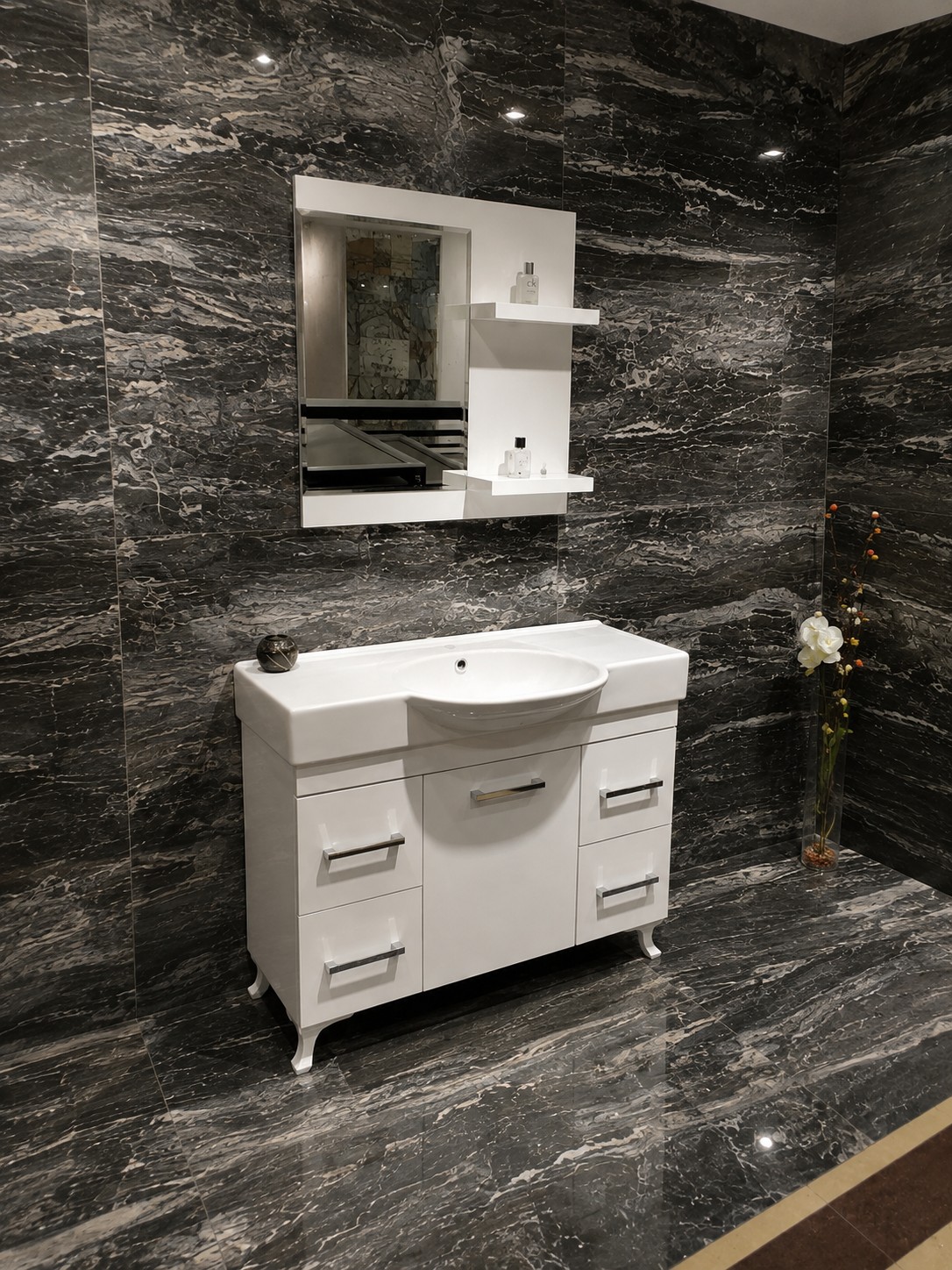 Completed stone tile washroom